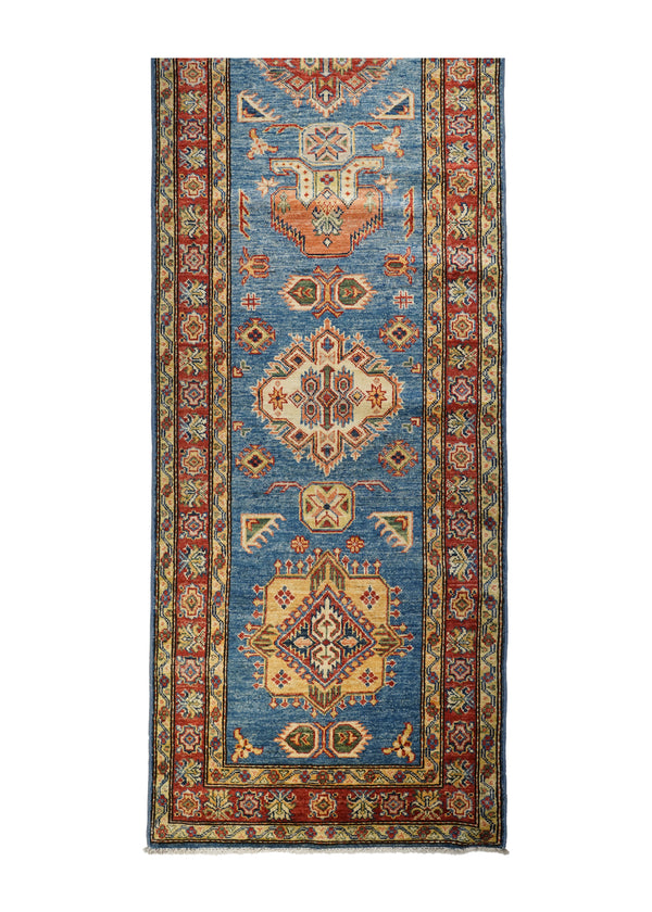 A29164 Oriental Rug Pakistani Handmade Runner Transitional Tribal 2'10'' x 20'2'' -3x20- Blue Red Yellow Gold Kazak Geometric Design