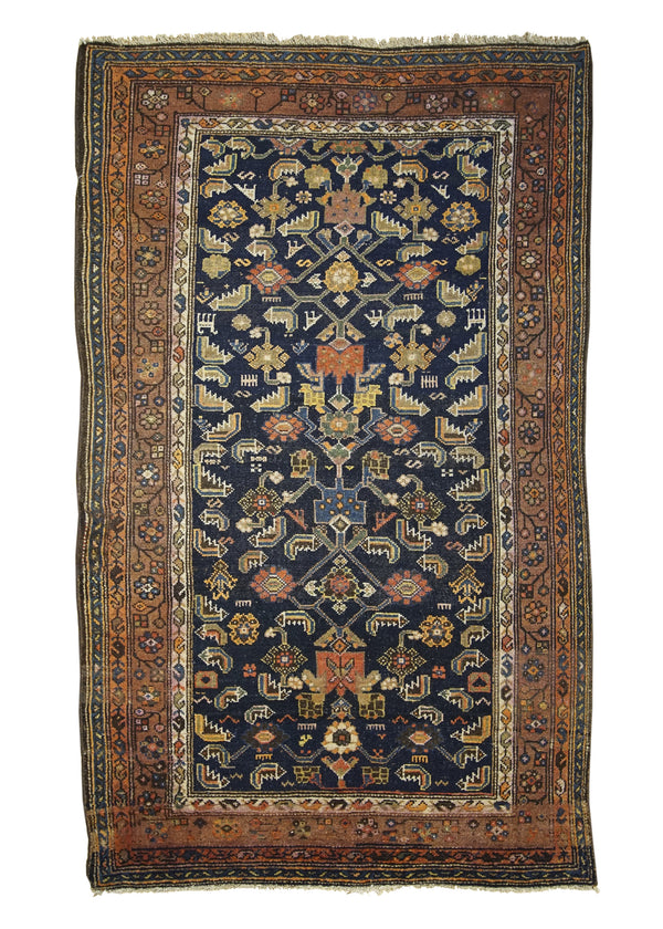 A29176 Persian Rug Malayer Handmade Area Tribal Antique 3'9'' x 5'10'' -4x6- Blue Orange Geometric Design