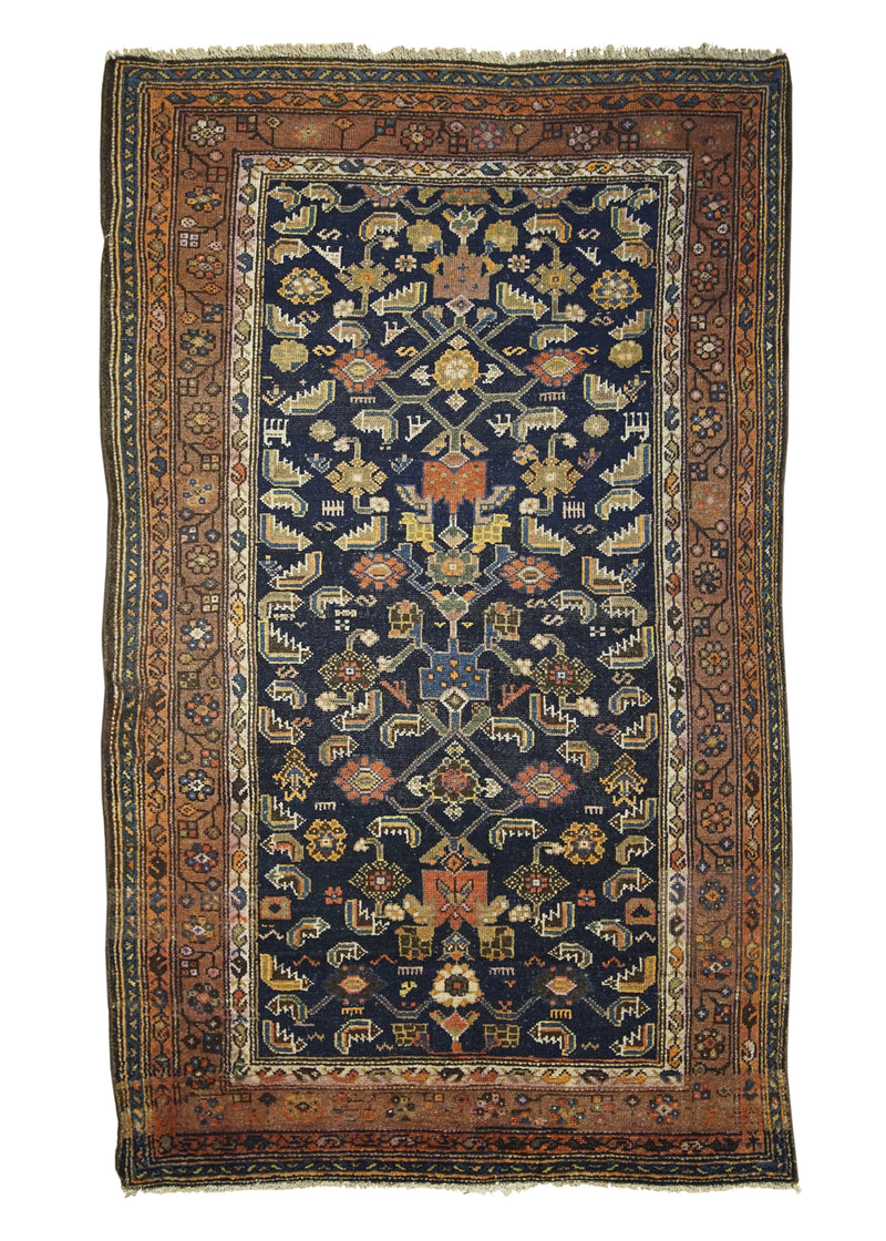 A29176 Persian Rug Malayer Handmade Area Tribal Antique 3'9'' x 5'10'' -4x6- Blue Orange Geometric Design