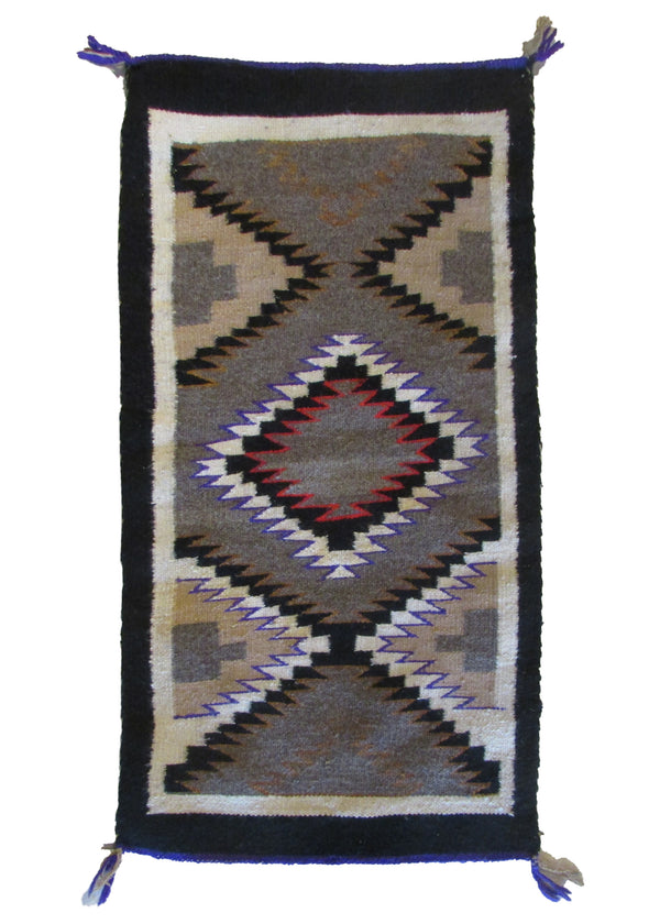 A29178 Native American Rug Navajo Handmade Area Tribal 1'6'' x 2'8'' -2x3- Black Gray Purple Geometric Design