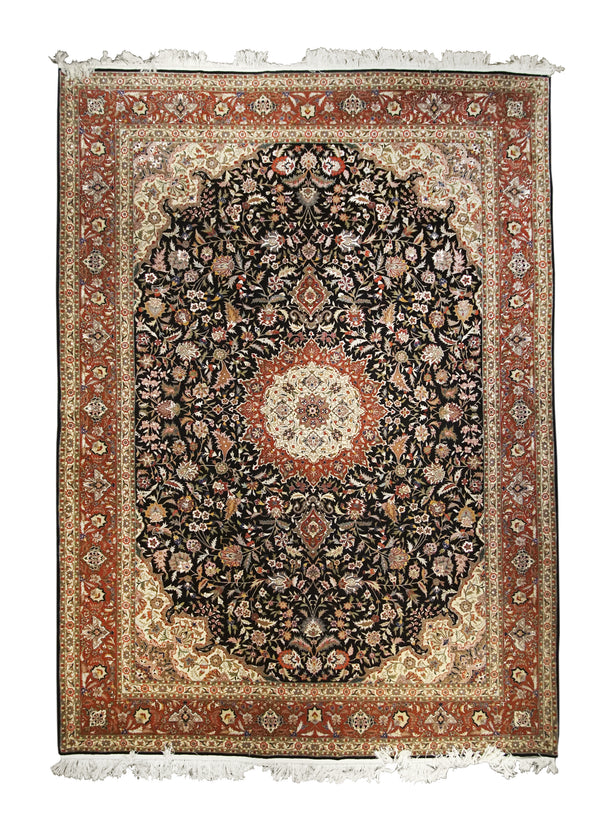A29179 Oriental Rug Chinese Handmade Area Transitional 8'4'' x 11'8'' -8x12- Black Red Floral Design