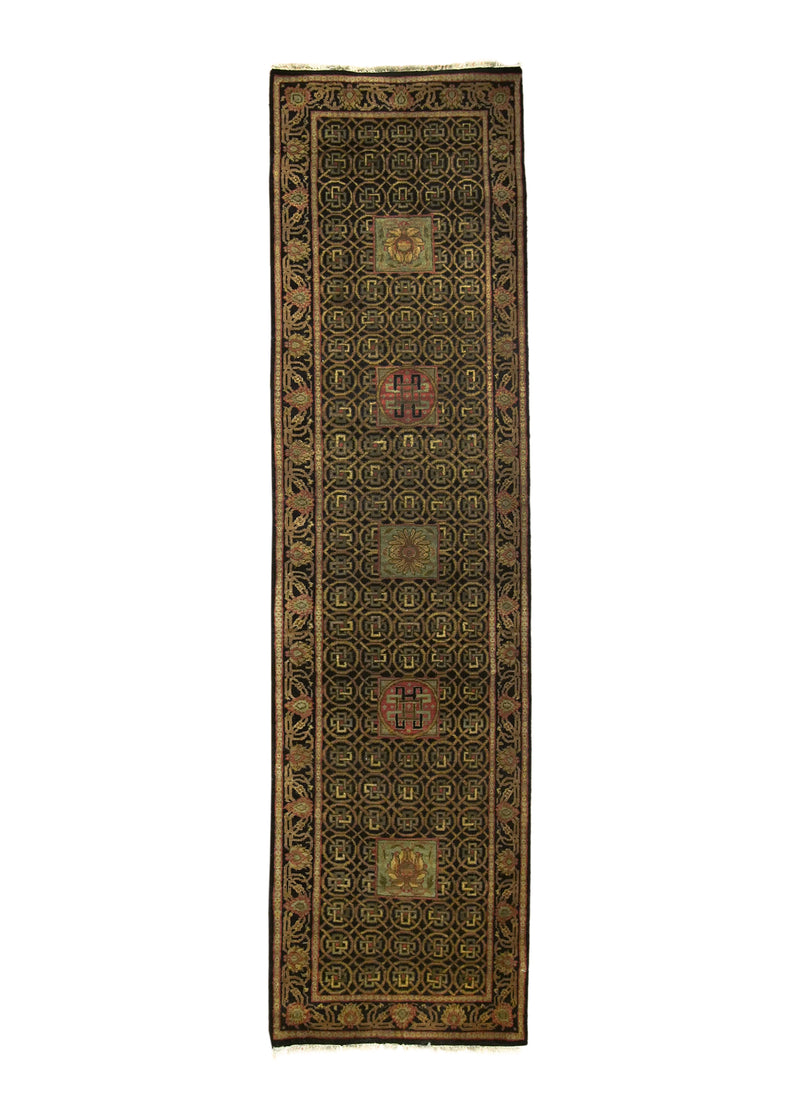 A29201 Oriental Rug Indian Handmade Runner Transitional 2'7'' x 9'11'' -3x10- Black Tea Washed Geometric Design.jpg