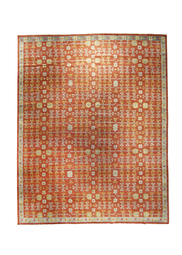 A29203 Oriental Rug Indian Handmade Area Transitional 11'11'' x 15'0'' -12x15- Yellow Gold Gray Geometric Design