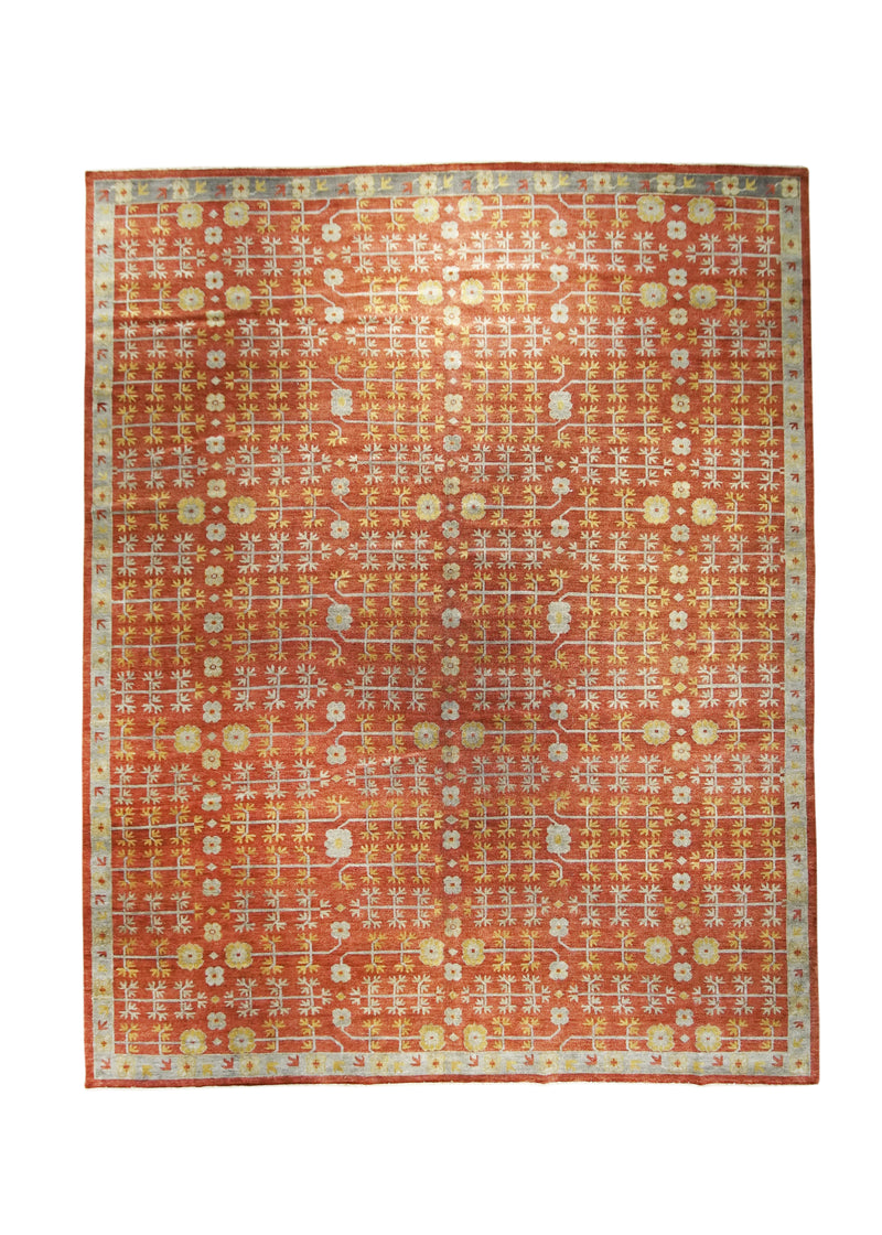 A29203 Oriental Rug Indian Handmade Area Transitional 11'11'' x 15'0'' -12x15- Yellow Gold Gray Geometric Design