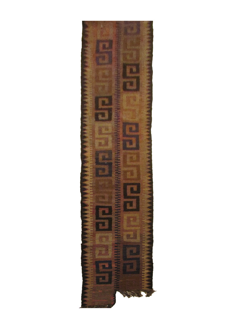 A29204 Oriental Rug Afghan Handmade Runner Tribal 1'3'' x 12'8'' -1x13- Brown Maymara Geometric Design