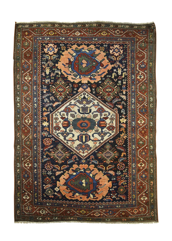 A29223 Persian Rug Kurdistan Handmade Area Tribal Antique 3'9'' x 5'6'' -4x6- Blue Red Green Geometric Design