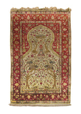 A29225 Oriental Rug Turkish Handmade Area Traditional 3'0'' x 4'6'' -3x5- Green Whites Beige Prayer Rug Tree of Life Design