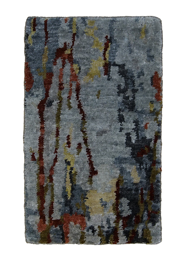 A29232 Oriental Rug Indian Handmade Area Modern 0'12'' x 1'6'' -1x2- Whites Beige Red Multi-color Splatter Abstract Design