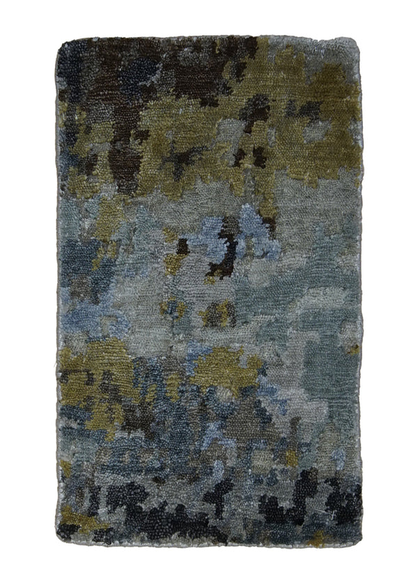 A29234 Oriental Rug Indian Handmade Area Modern 0'12'' x 1'6'' -1x2- Gray Yellow Gold Splatter Abstract Design