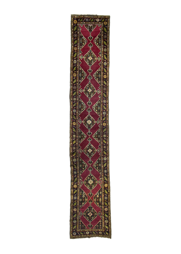 A29236 Caucasian Rug Gharabagh Handmade Runner Tribal Antique 3'5'' x 19'10'' -3x20- Red Blue Green Geometric Design.jpg