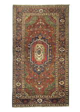 A29238 Persian Rug Sarouk Handmade Area Traditional Antique 4'0'' x 7'0'' -4x7- Red Blue Geometric Design