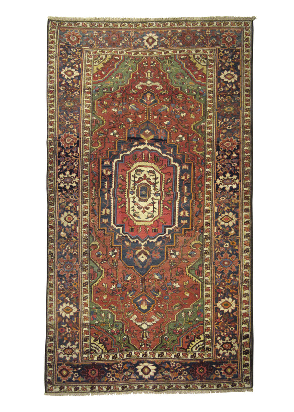 A29238 Persian Rug Sarouk Handmade Area Traditional Antique 4'0'' x 7'0'' -4x7- Red Blue Geometric Design