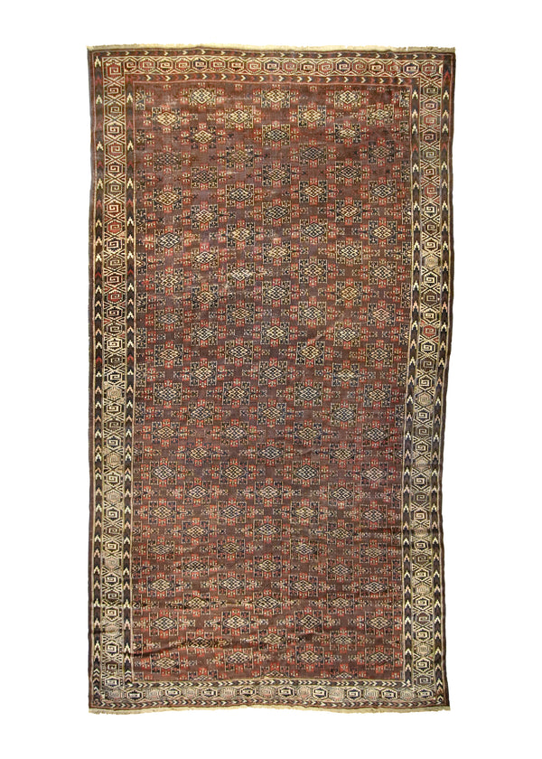 A29243 Oriental Rug Turkmenistan Handmade Area Antique Traditional 7'11'' x 13'11'' -8x14- Black Geometric Design
