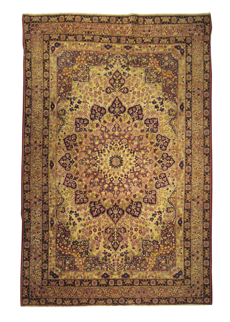 A29247 Persian Rug Lavar Kerman Handmade Area Traditional Antique 4'6'' x 6'9'' -5x7- Whites Beige Pink Floral Design