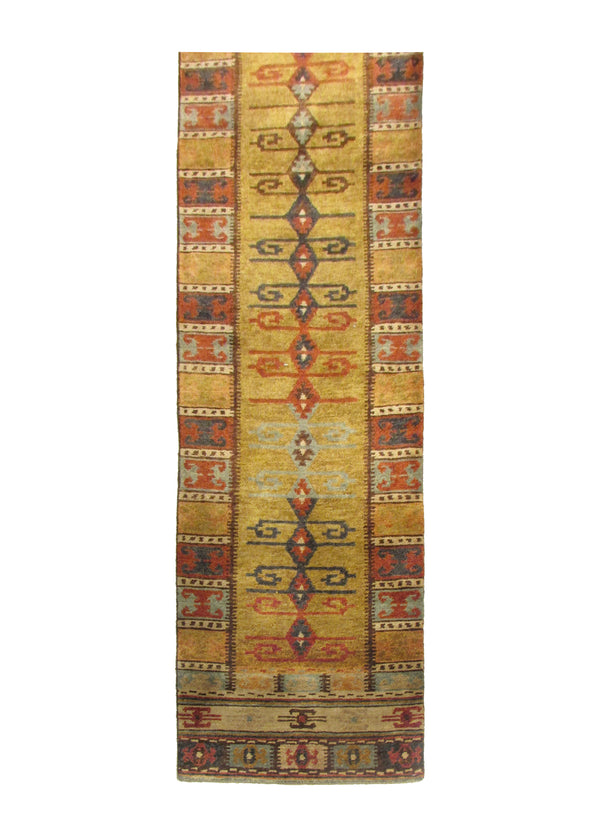 A29261 Oriental Rug Indian Handmade Runner Transitional 2'6'' x 11'8'' -3x12- Multi-color Yellow Gold Geometric Design
