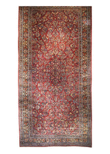 A29263 Persian Rug Sarouk Handmade Area Traditional Antique 12'3'' x 24'6'' -12x25- Red Blue Floral Design