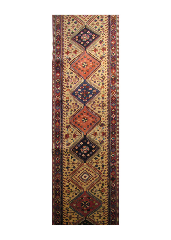 A29264 Persian Rug Yalameh Handmade Runner Tribal 2'8'' x 22'10'' -3x23- Whites Beige Red Blue Geometric Design