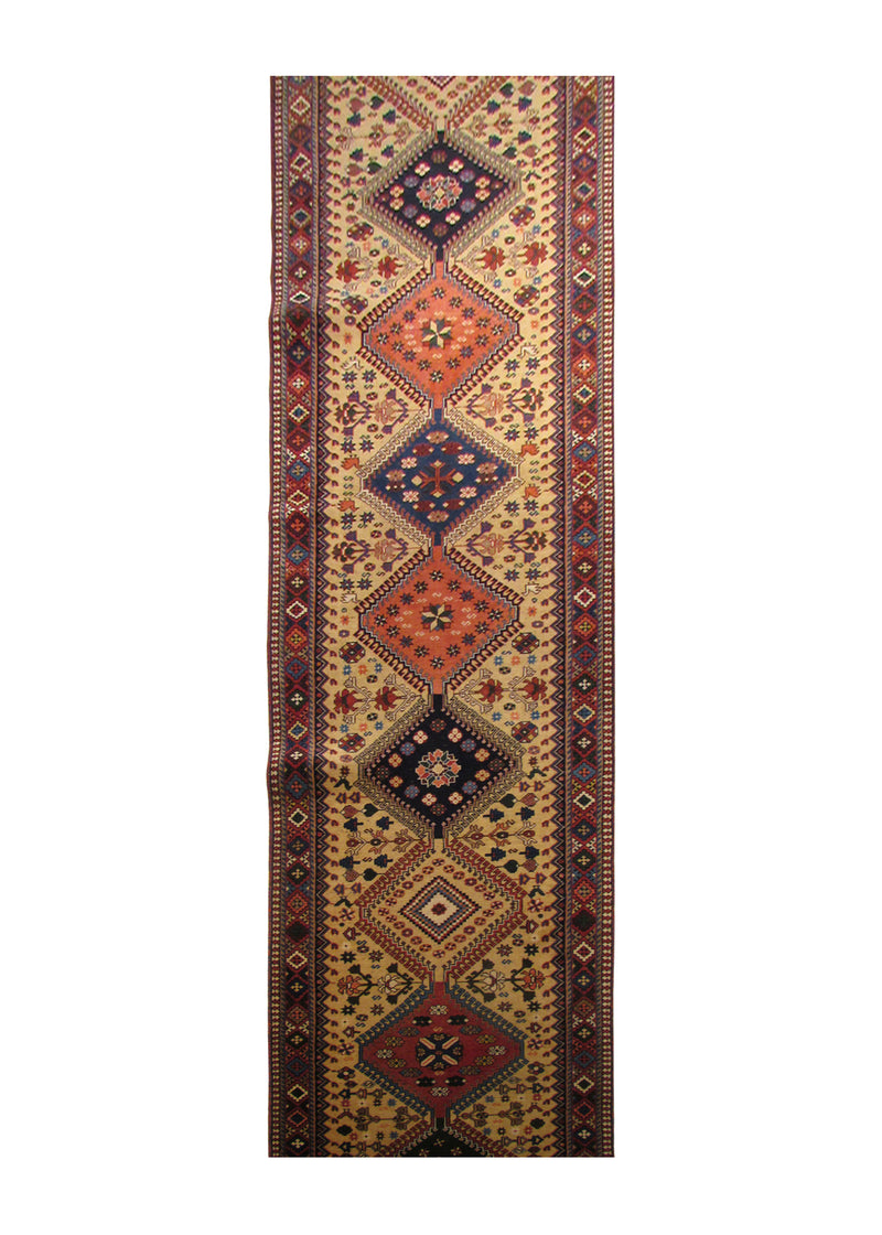 A29264 Persian Rug Yalameh Handmade Runner Tribal 2'8'' x 22'10'' -3x23- Whites Beige Red Blue Geometric Design