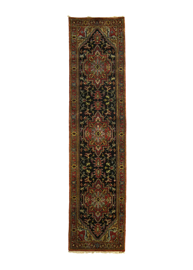 A29275 Oriental Rug Indian Handmade Runner Transitional 2'6'' x 10'1'' -3x10- Black Red Geometric Design.jpg