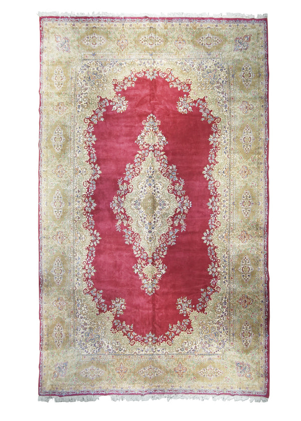 A29301 Persian Rug Kerman Handmade Area Traditional 11'10'' x 19'9'' -12x20- Red Green Open Field Design