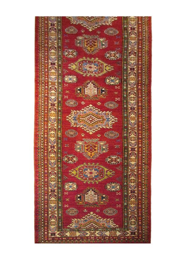 A29307 Oriental Rug Pakistani Handmade Runner Transitional Tribal 2'11'' x 11'2'' -3x11- Red Kazak Geometric Design