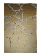 A29327 Oriental Rug Indian Handmade Area Modern 4'0'' x 6'1'' -4x6- Whites Beige Brown Stripes Abstract Design