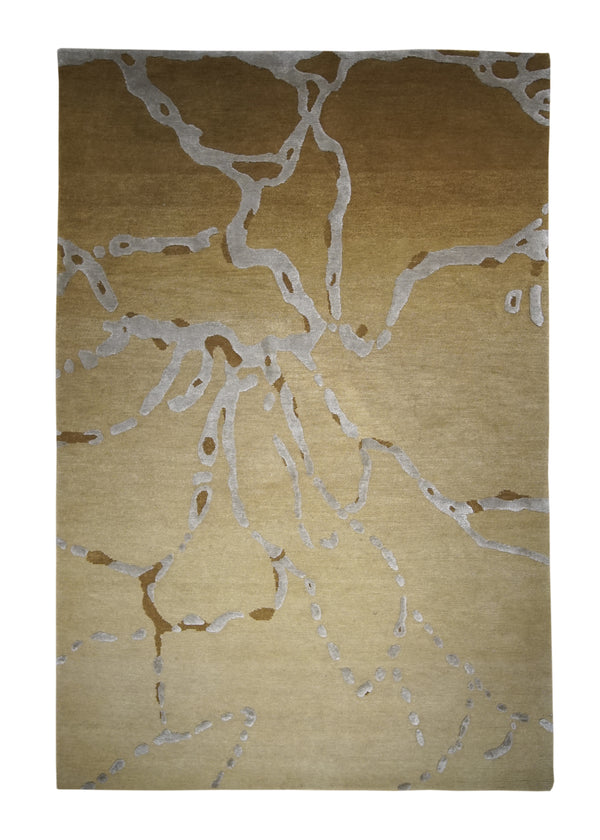 A29327 Oriental Rug Indian Handmade Area Modern 4'0'' x 6'1'' -4x6- Whites Beige Brown Stripes Abstract Design