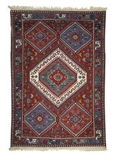 A29356 Persian Rug Yalameh Handmade Area Tribal 3'4'' x 4'10'' -3x5- Red Blue Geometric Design