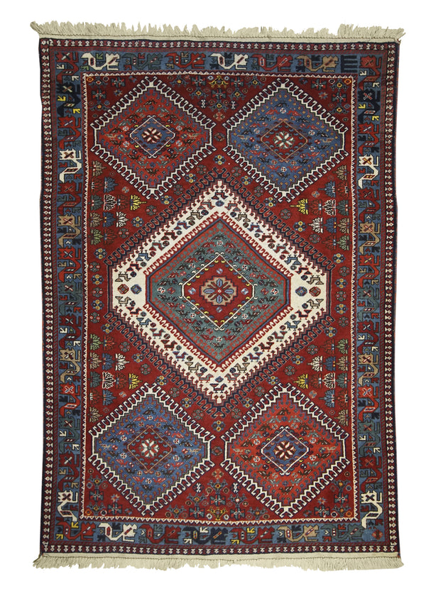 A29356 Persian Rug Yalameh Handmade Area Tribal 3'4'' x 4'10'' -3x5- Red Blue Geometric Design