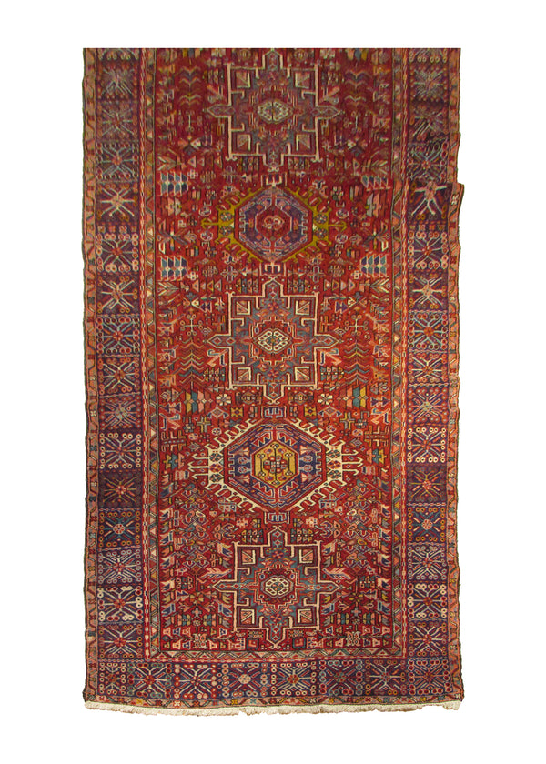 A29361 Persian Rug Gharajeh Handmade Runner Tribal Antique 4'10'' x 12'7'' -5x13- Red Geometric Design