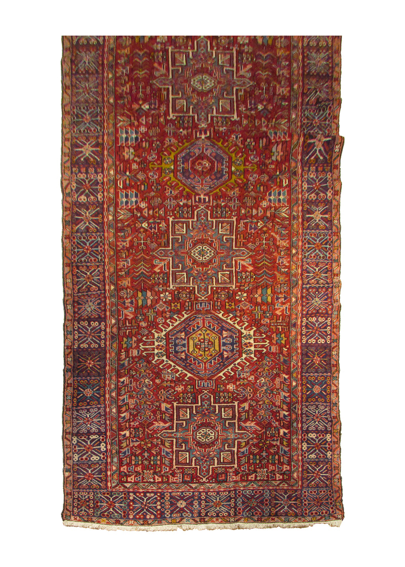 A29361 Persian Rug Gharajeh Handmade Runner Tribal Antique 4'10'' x 12'7'' -5x13- Red Geometric Design