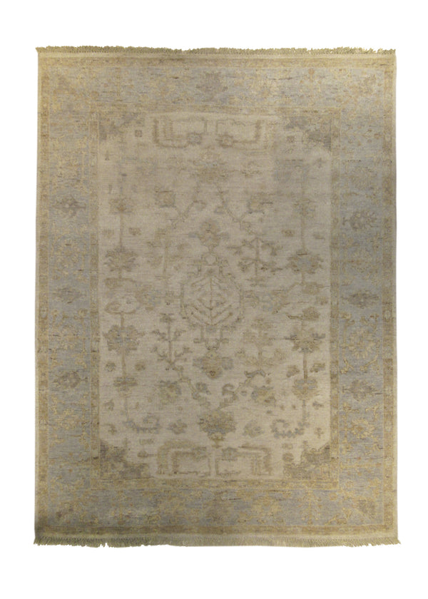 A29372 Oriental Rug Indian Handmade Area Transitional 4'12'' x 6'8'' -5x7- Whites Beige Blue Floral Oushak Design