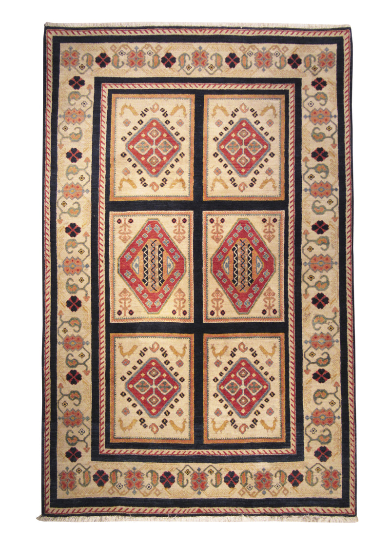 A29387 Persian Rug Azerbaijan Handmade Area Tribal 5'3'' x 8'3'' -5x8- Whites Beige Blue Geometric Design