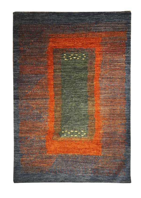 A29424 Oriental Rug Pakistani Handmade Area Transitional Tribal 3'10'' x 5'7'' -4x6- Blue Orange Lori Geometric Gabbeh Design