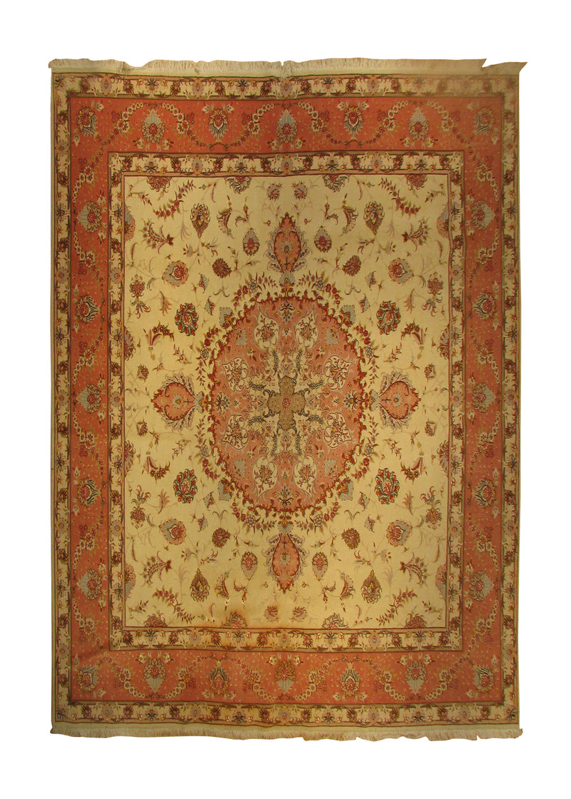 A29439 Persian Rug Tabriz Handmade Square Traditional 9'9'' x 9'11'' -10x10- Whites Beige Pink Naghsh Floral Design