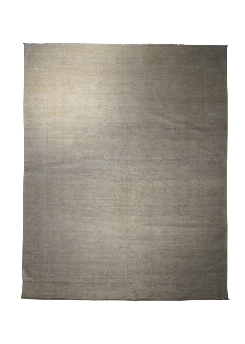 A29444 Oriental Rug Pakistani Handmade Area Neutral Transitional 8'1'' x 10'2'' -8x10- Whites Beige Silver Wash Khotan Floral Design