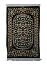 A29449 Persian Rug Qum Handmade Area Traditional 1'10'' x 2'11'' -2x3- Black Floral Design