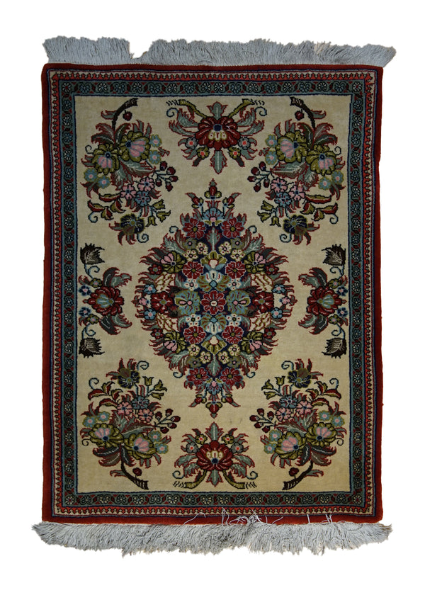 A29479 Persian Rug Qum Handmade Area Traditional 2'0'' x 2'10'' -2x3- Whites Beige Red Floral Design