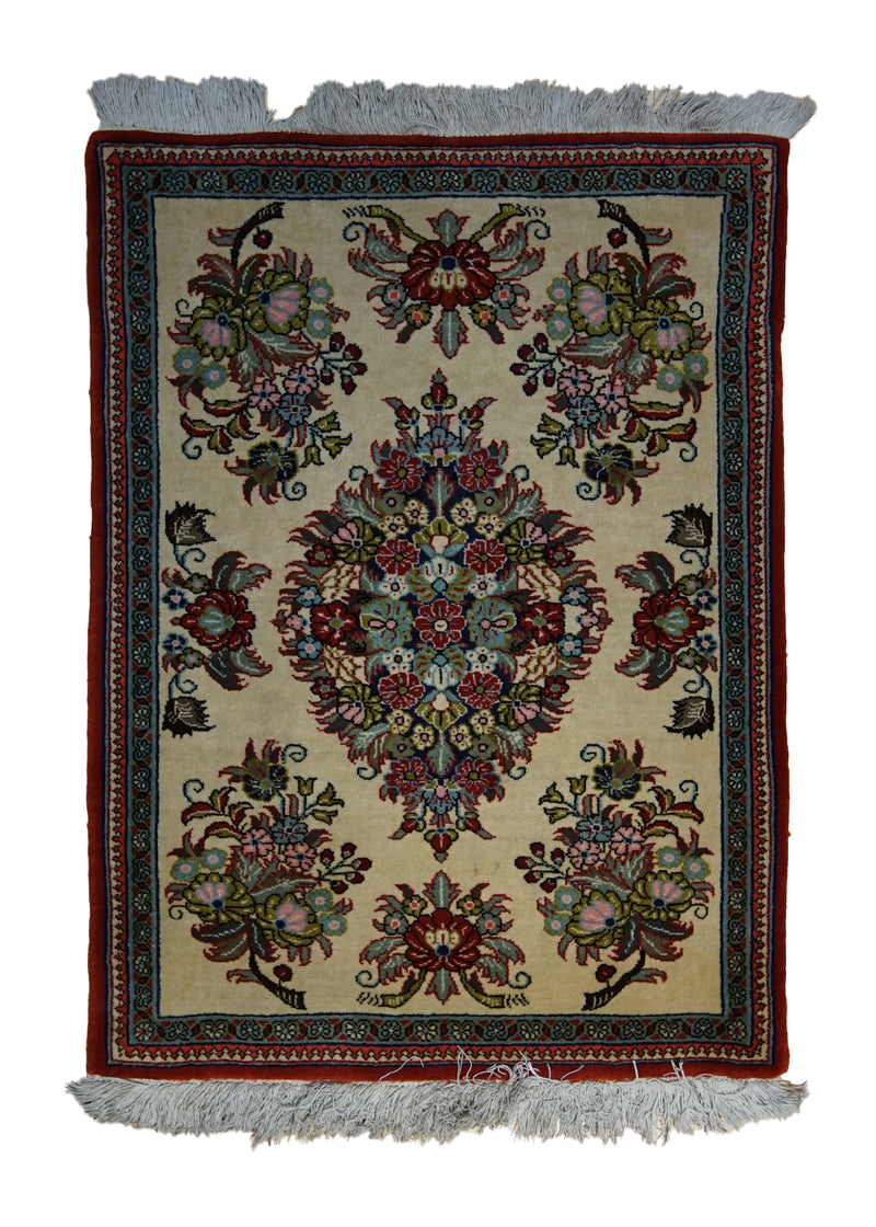 A29479 Persian Rug Qum Handmade Area Traditional 2'0'' x 2'10'' -2x3- Whites Beige Red Floral Design