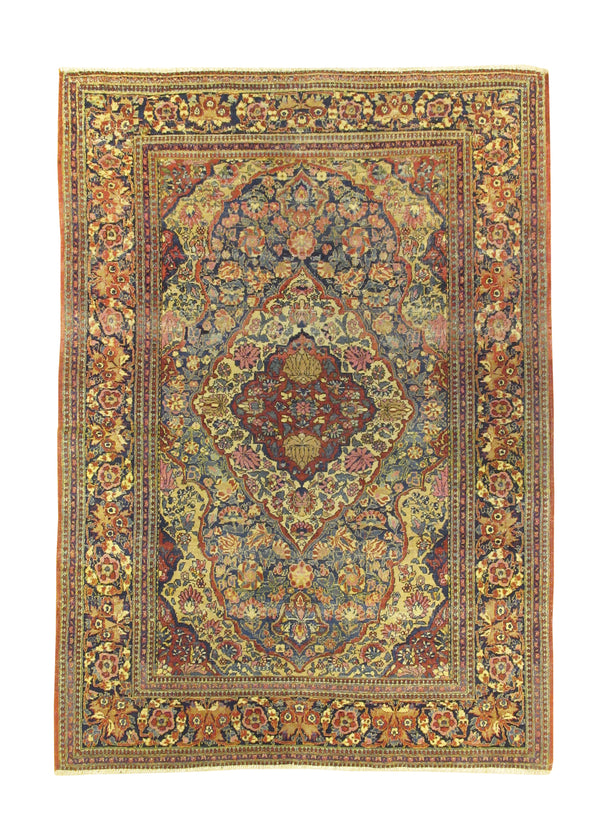 A29480 Persian Rug Isfahan Handmade Area Traditional Antique 4'7'' x 6'6'' -5x7- Whites Beige Red Mobarakeh Floral Design