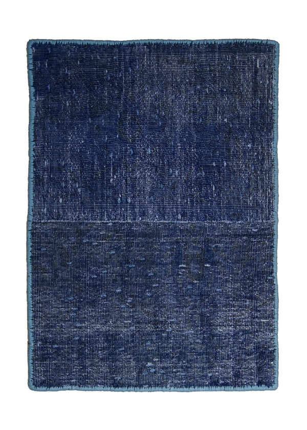 A29483 Persian Rug Tabriz Handmade Area Vintage Antique 1'5'' x 1'11'' -1x2- Blue Gray Patchwork Geometric Design