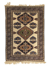A29491 Persian Rug Ardabil Handmade Area Tribal 4'8'' x 6'7'' -5x7- Whites Beige Blue Geometric Design