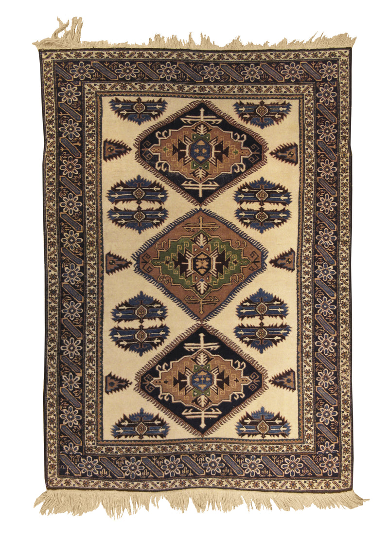 A29491 Persian Rug Ardabil Handmade Area Tribal 4'8'' x 6'7'' -5x7- Whites Beige Blue Geometric Design