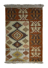 A29495 Oriental Rug Indian Handmade Area Transitional 2'0'' x 3'0'' -2x3- Whites Beige Red Brown Soumak Geometric Partition Design