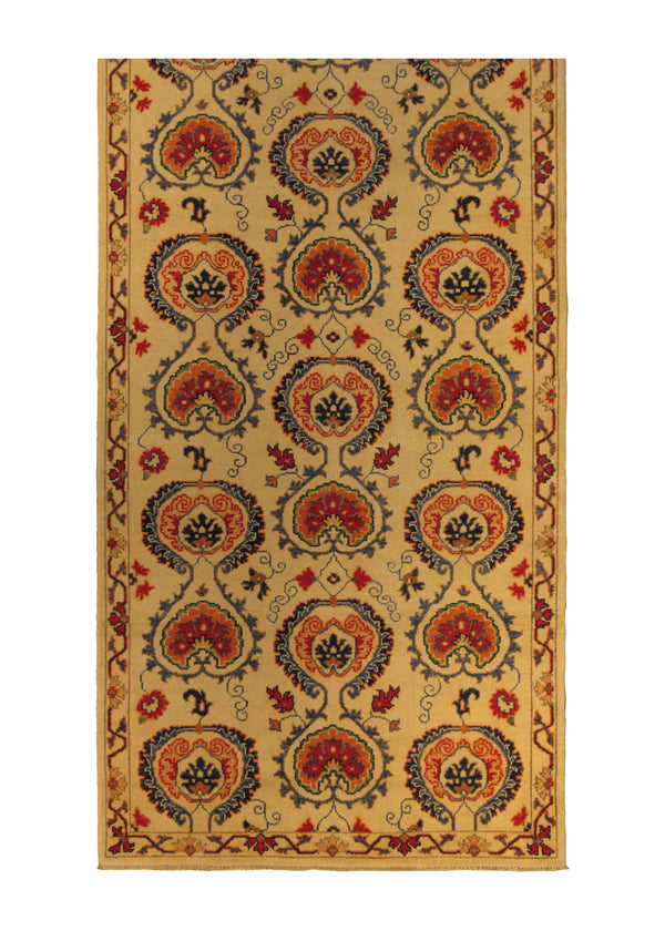 A29517 Oriental Rug Pakistani Handmade Runner Transitional 4'0'' x 11'5'' -4x11- Whites Beige Red Suzani Geometric Design
