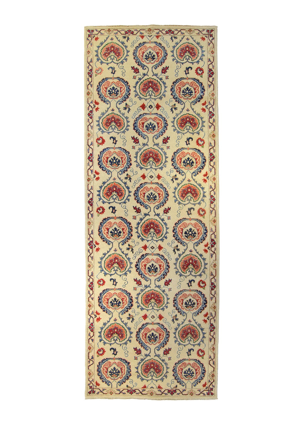 A29518 Oriental Rug Pakistani Handmade Runner Transitional Tribal 4'2'' x 11'6'' -4x12- Whites Beige Red Geometric Design