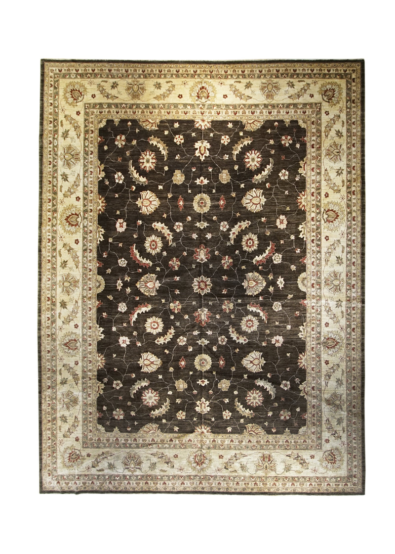 A29530 Oriental Rug Pakistani Handmade Area Transitional 12'4'' x 16'5'' -12x16- Brown Yellow Gold Antique Washed Oushak Floral Design
