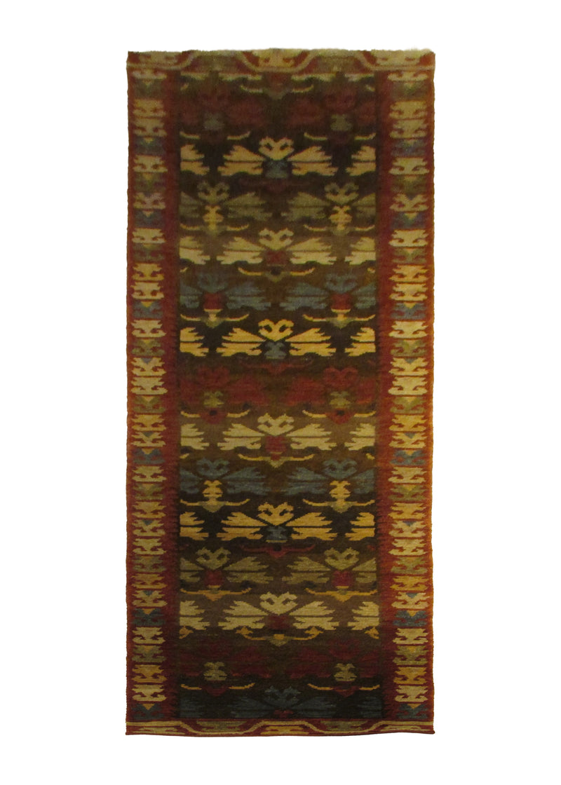A29537 Oriental Rug Indian Handmade Runner Transitional 2'7'' x 11'10'' -3x12- Multi-color Brown Geometric Design