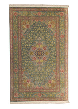 A29556 Persian Rug Qum Handmade Area Traditional 2'6'' x 3'11'' -3x4- Green Pink Floral Design