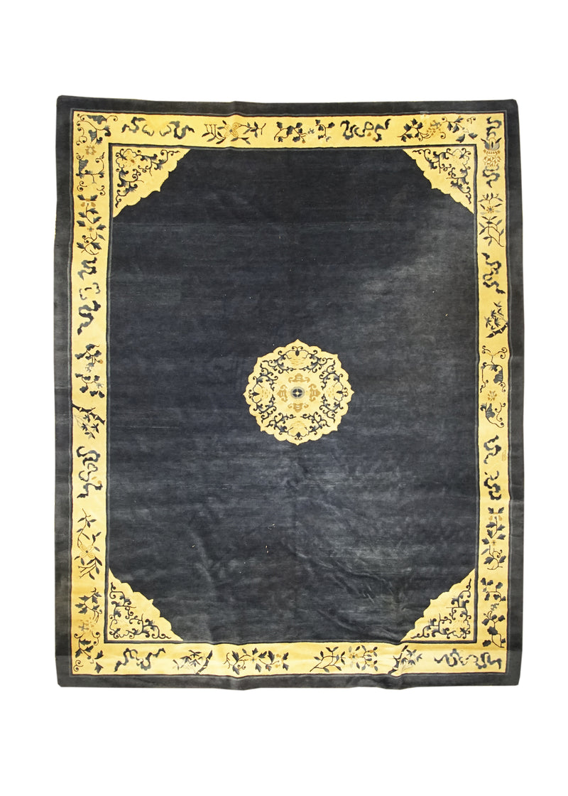 A29578 Oriental Rug Chinese Handmade Area Traditional Antique 9'3'' x 11'7'' -9x12- Blue Yellow Gold Peking Open Field Design